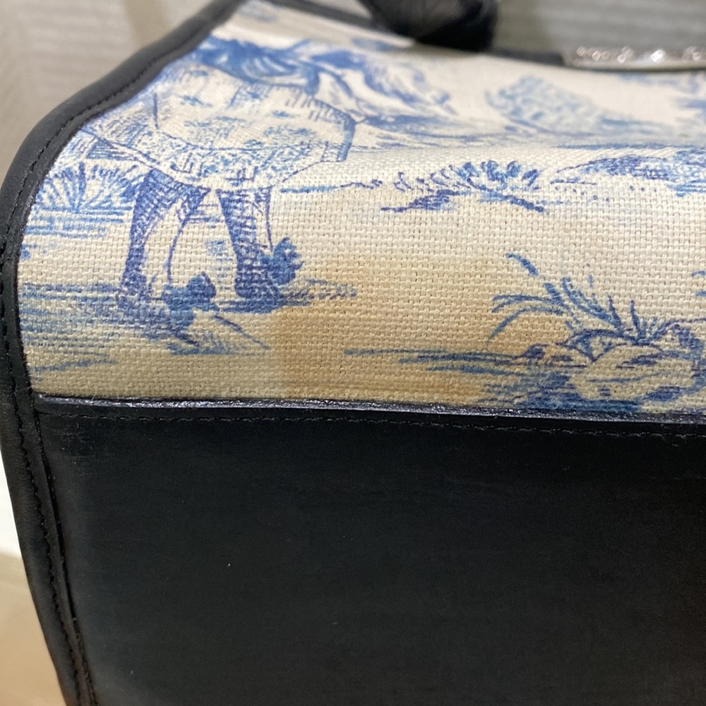 BRIGHTON “Martine” Blue Toile Canvas/ Black Croc Embossed Leather Tote Bag - Picture 11 of 16